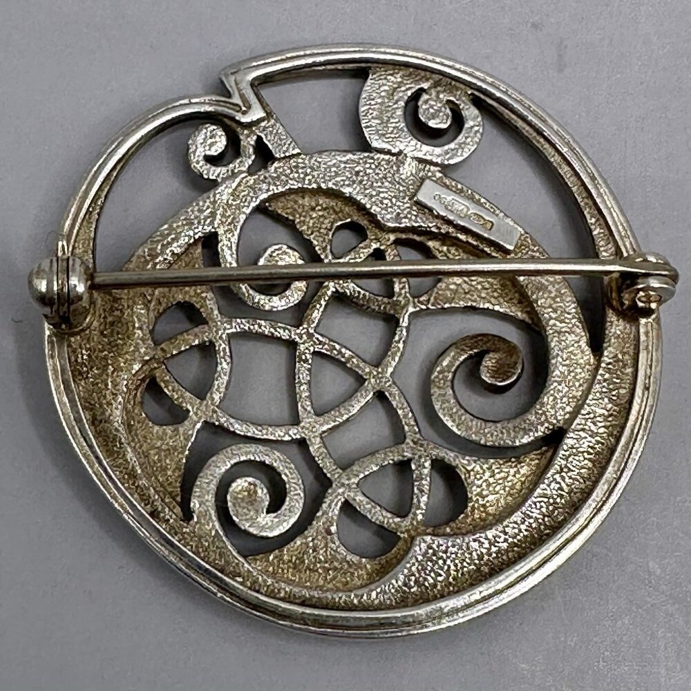 Kells Large Brooch Signed Ola Gorie Sterling Silver Intricate Celtic Knot Design View 4